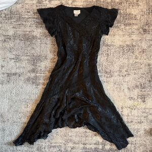 Adrianna Papell Black Silk Asymmetrical Hem Petite Dress